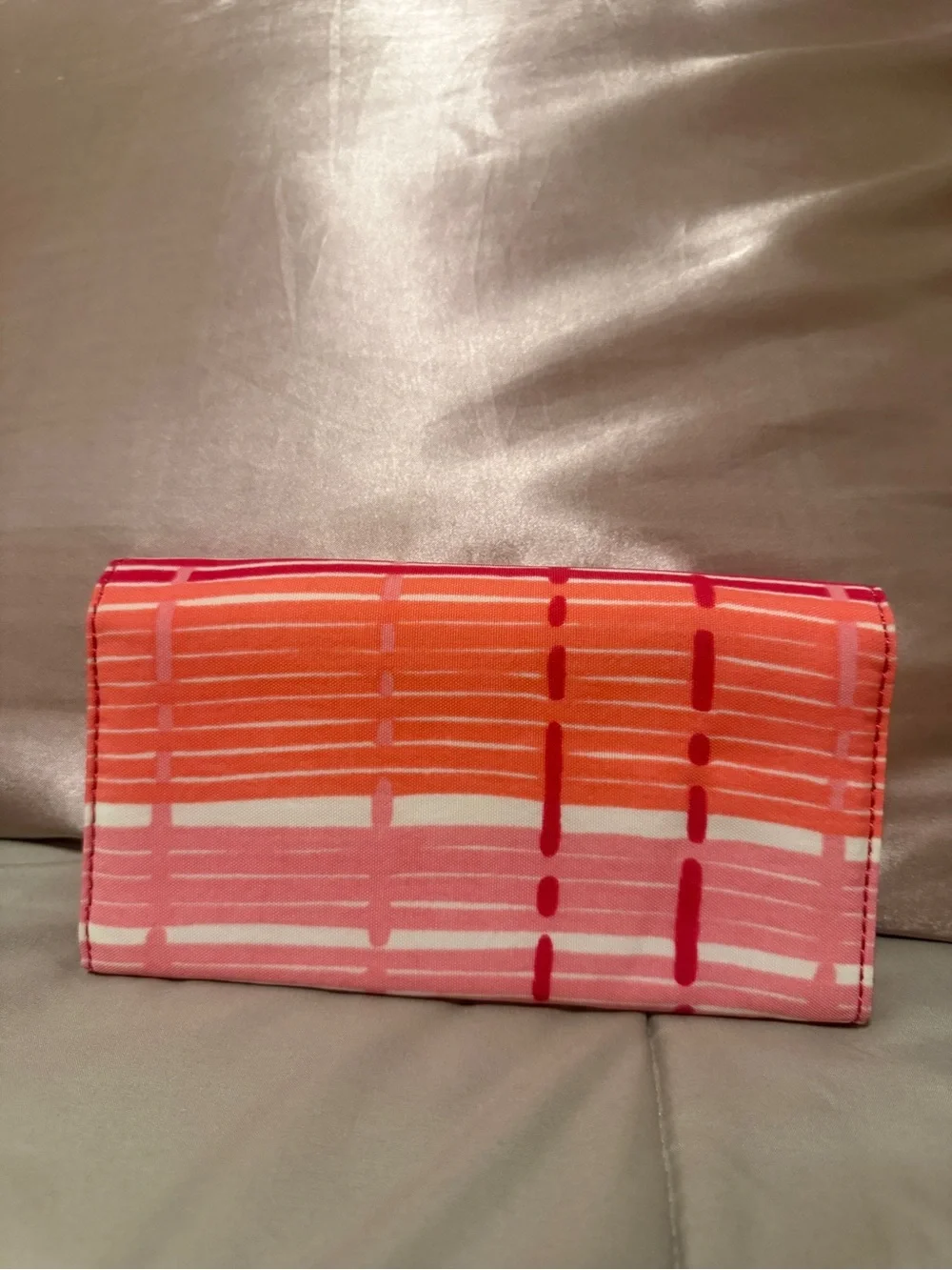 Kipling Pink and Red Plaid Fold-Over Wallet